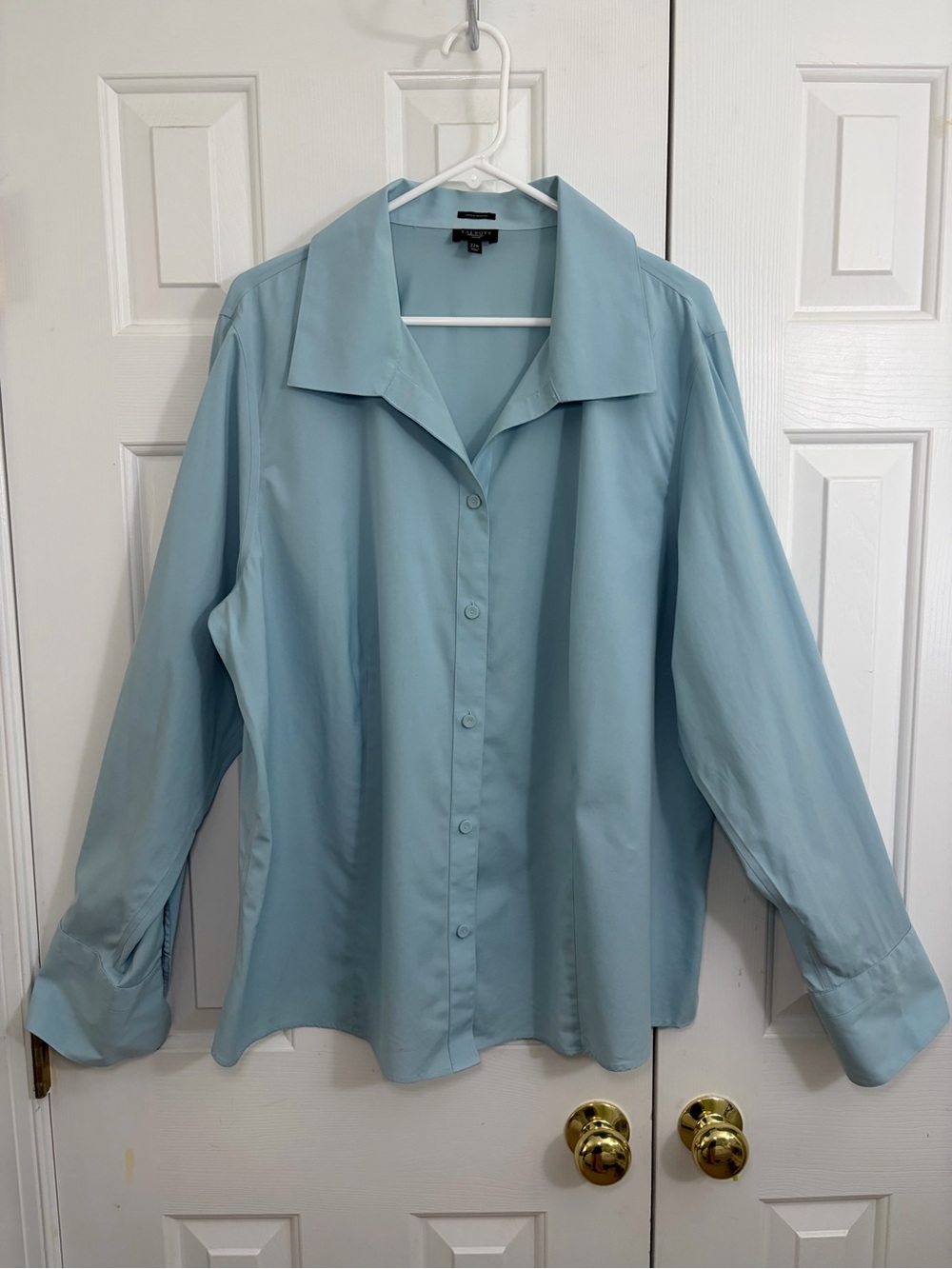 Talbots Light Blue Long Line Button Down Career Long Sleeve Blouse Size 22W